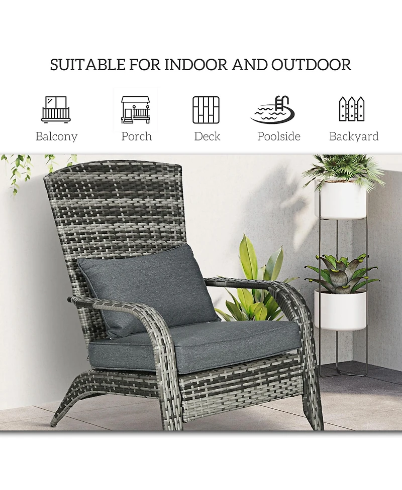 Outsunny Patio Wicker Adirondack Chair with Soft Cushions,