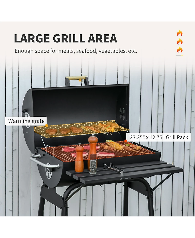 Outsunny 30" Portable Charcoal Bbq Grill with Storage Shelf and Wheels