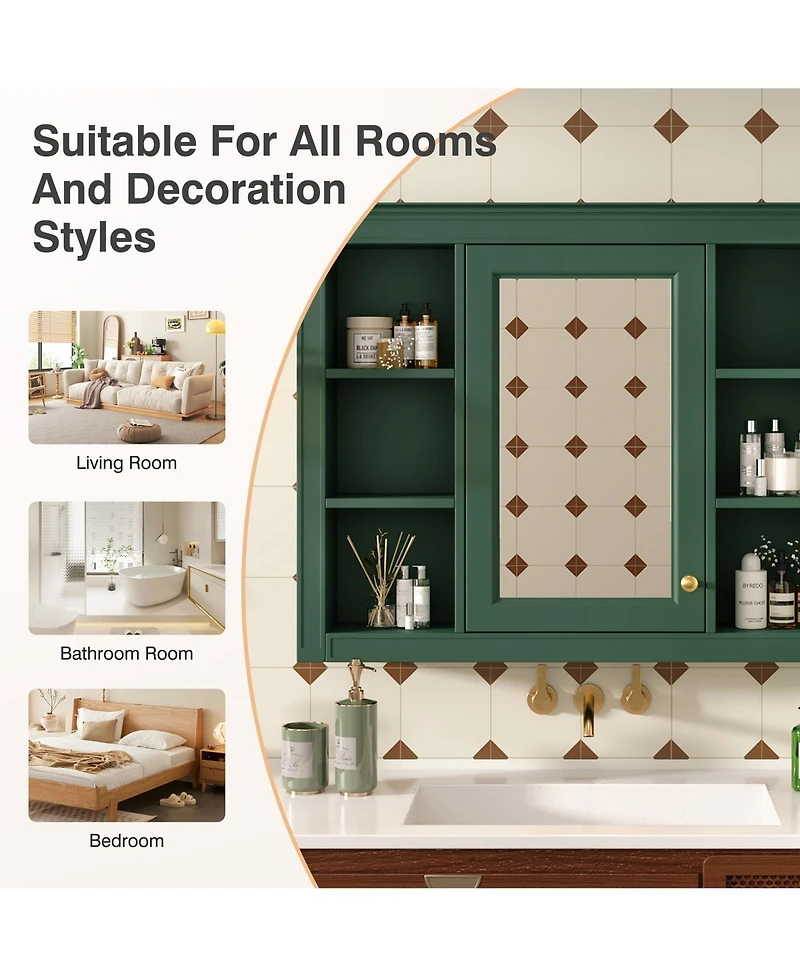 Casainc 35" x 27.5" Bathroom Mirror Cabinet with 6 Open Shelves, Wall Mounted Medicine (No Vanity)