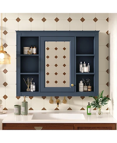 Casainc 35" x 27.5" Bathroom Mirror Cabinet with 6 Open Shelves, Wall Mounted Medicine (No Vanity)