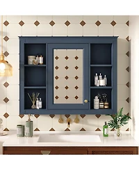 Casainc 35" x 27.5" Bathroom Mirror Cabinet with 6 Open Shelves, Wall Mounted Medicine (No Vanity)