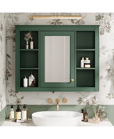 Casainc 35" x 27.5" Bathroom Mirror Cabinet with 6 Open Shelves, Wall Mounted Medicine (No Vanity)