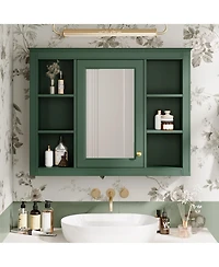 Casainc 35" x 27.5" Bathroom Mirror Cabinet with 6 Open Shelves, Wall Mounted Medicine (No Vanity)