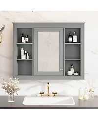 Casainc 35" x 27.5" Bathroom Mirror Cabinet with 6 Open Shelves, Wall Mounted Medicine (No Vanity)