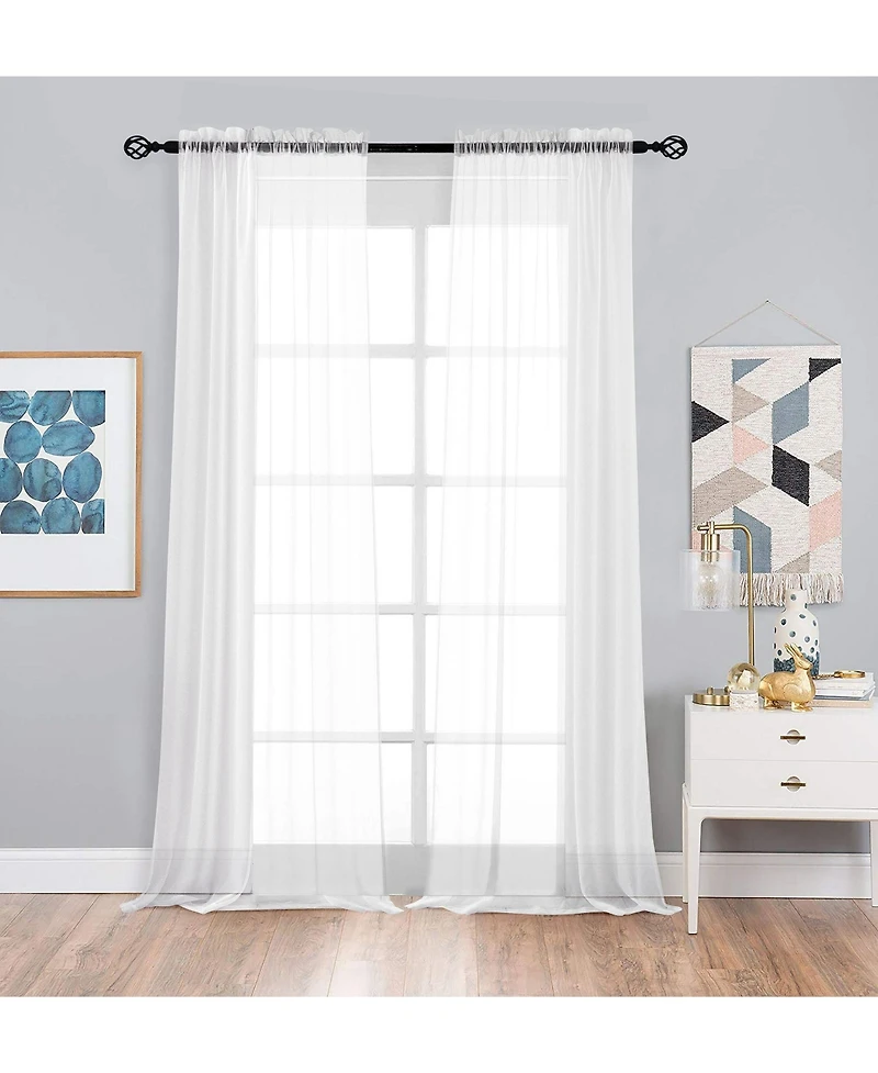 Kate Aurora Chic Living Jillian 2 Piece Ultra Lux Wide Rod Pocket Sheer Vole Window Curtain Panels - in. Long