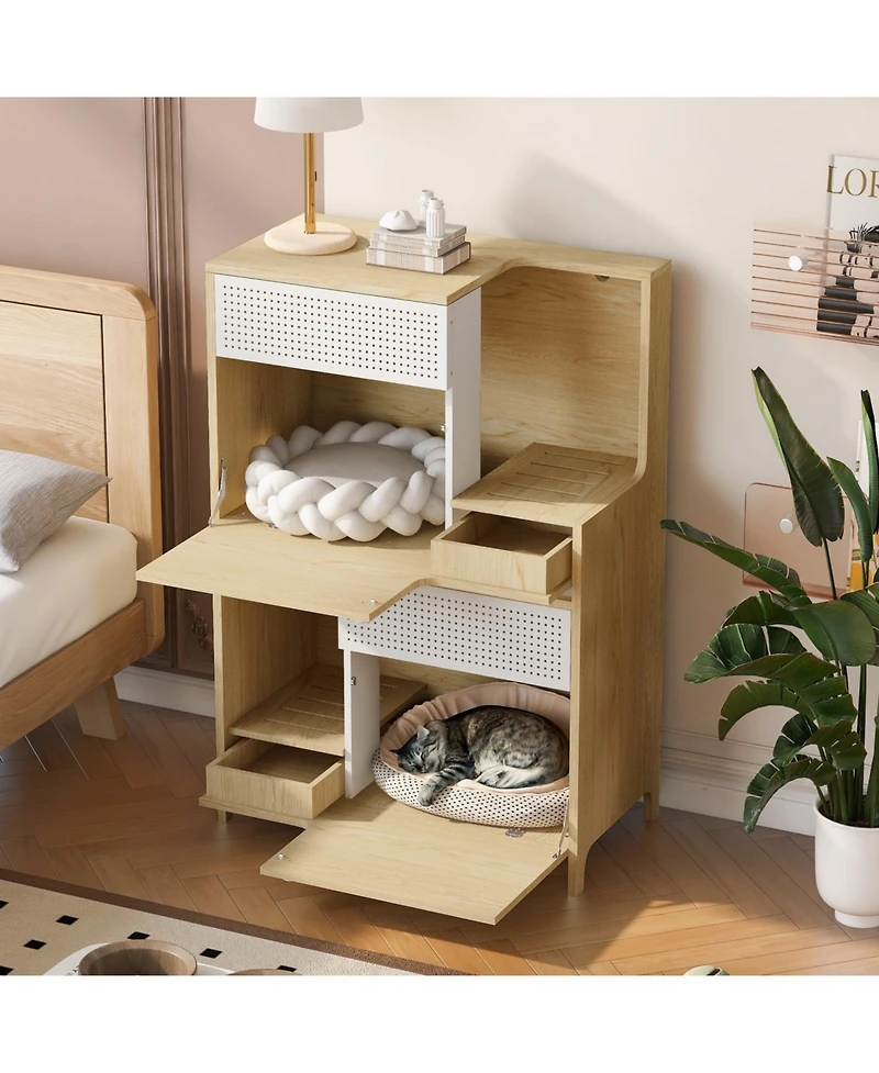 Streamdale Furniture Furniture Style Multi-use Cat litter box house With 2 flip-down door