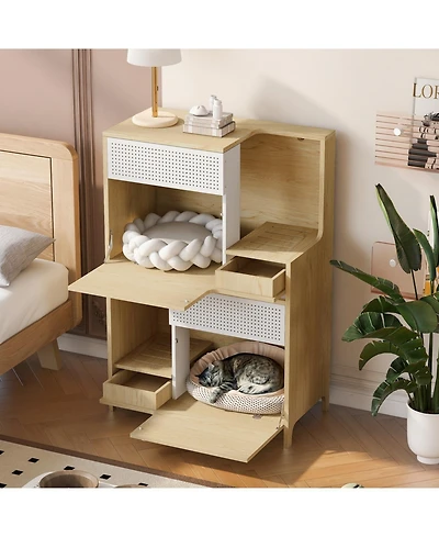 Streamdale Furniture Furniture Style Multi-use Cat litter box house With 2 flip-down door