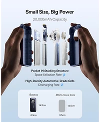 Baseus Enercore Power Bank, 20000mAh Fast Charging Portable Charger Built-in 67W Retractable Usb-c Cable, Battery Pack for iPhone 16, Samsung, Dell