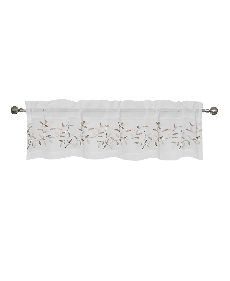 Kate Aurora Shabby Sheer Embroidered Complete 3 Piece Floral Rod Pocket Cafe Kitchen Curtain Tier & Valance Set