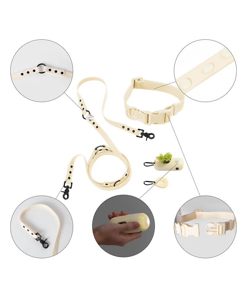 The Licker Store, Luna 8FT Adjustable 6-in-1 Waterproof Hands-Free Leash and Collar with Led Flashlight, Bag Dispenser