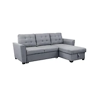 Homlux 90.5"W Light Gray Linen Sleeper Sectional Sofa with Reversible Storage Chaise