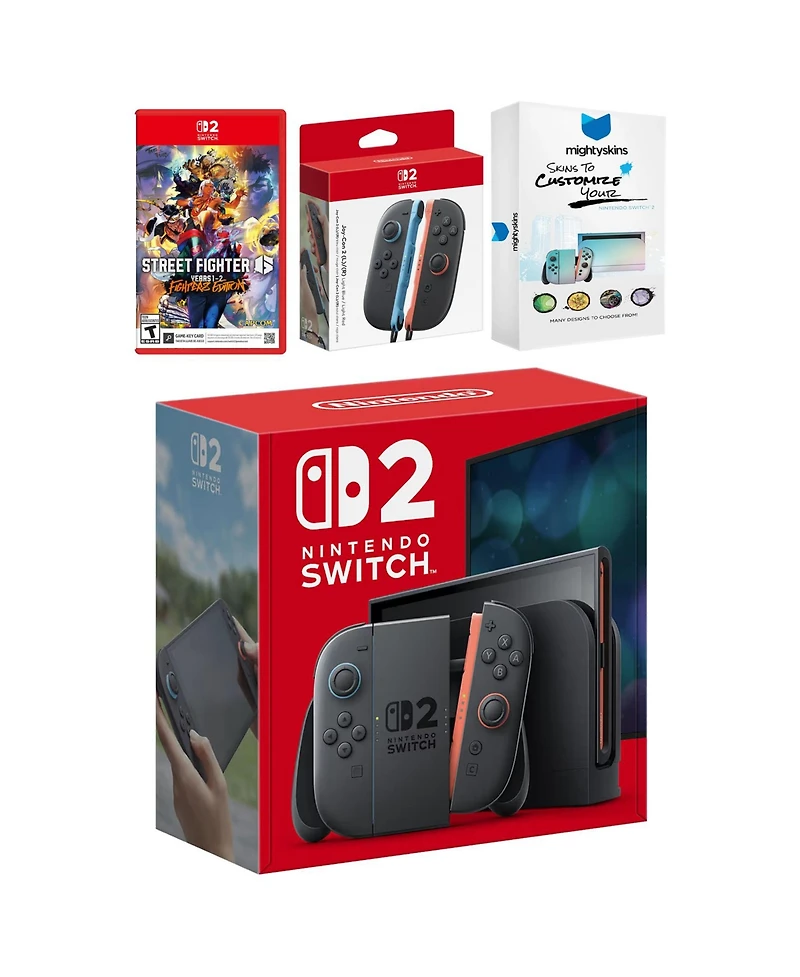 Nintendo Switch 2 Video Game Console with Street Fighter 6, Extra Joy-Cons and MightySkins Code Bundle