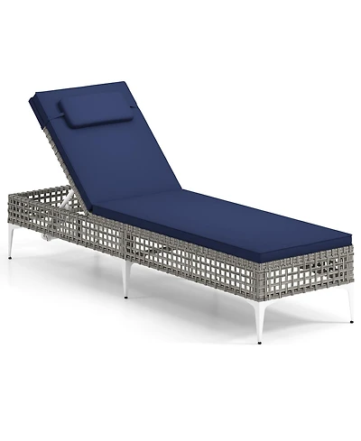 Gymax Patio Chaise Lounge Chair w/ 6-Position Adjustable Backrest Removable Cushion