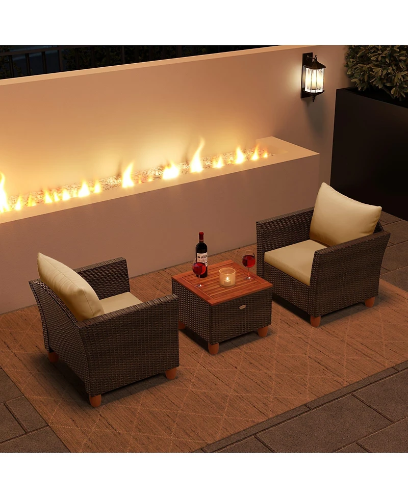Slickblue Patio Conversation Set of 3 with Comfortable Cushions and Hidden Storage Coffee Table – Ideal for Outdoor Use