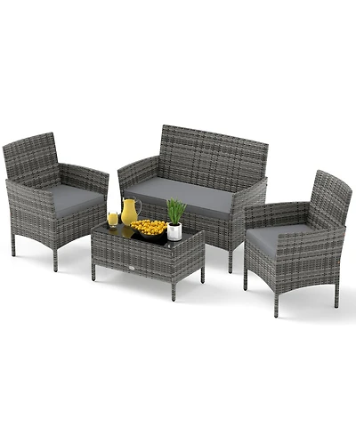 Slickblue 4-Piece Wicker Patio Set with Cushioned Seats for Outdoor Lounge or Garden