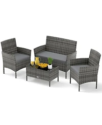 Slickblue 4-Piece Wicker Patio Set with Cushioned Seats for Outdoor Lounge or Garden