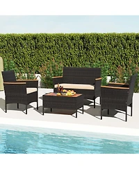 Slickblue 4-Piece Outdoor Wicker Sofa Set with Loveseat, 2 Chairs, and Coffee Table – Ideal for Patio or Garden