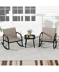 Slickblue Outdoor 3-Piece Rocking Chair Bistro Set with Armrests and Glass-Top Coffee Table – Ideal for Porch or Garden