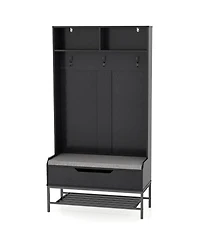 Slickblue Tall Coat Rack Hall Tree with Padded Seat and Shoe Storage – All-in-One Entryway Organizer