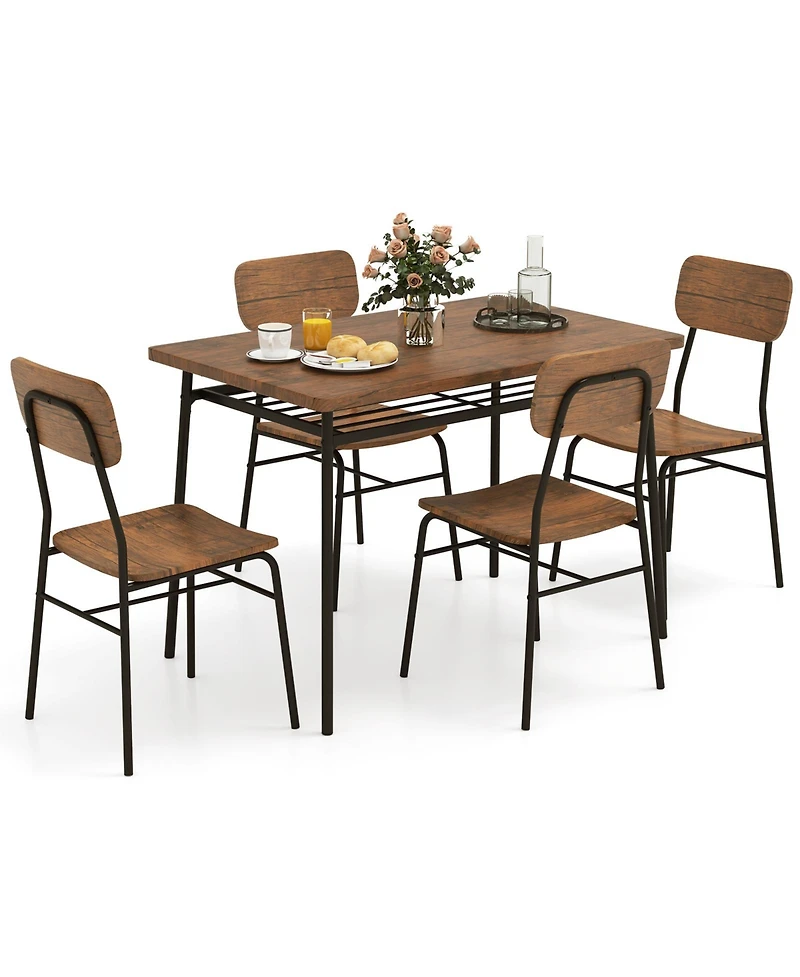 Slickblue Modern 5-Piece Dining Table and Chair Set with Metal Frame and Storage Shelf – Ideal for Small Spaces