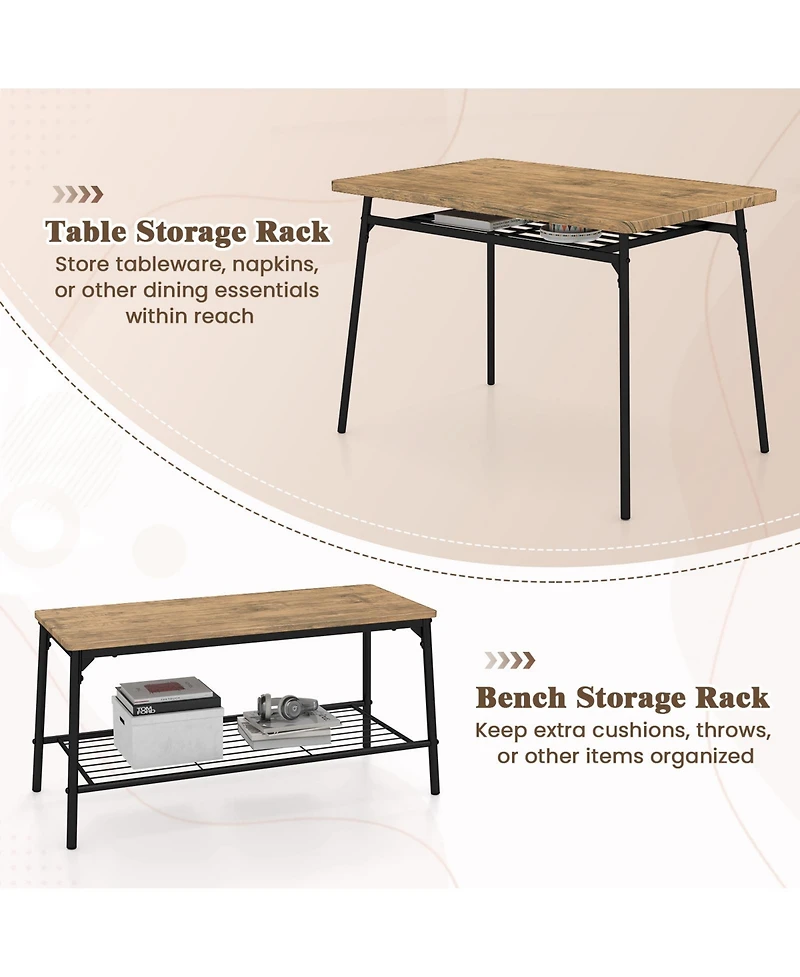 Slickblue Modern 4-Piece Metal Frame Dining Set with Table, Bench, and 2 Chairs – Ideal for Compact Dining Spaces