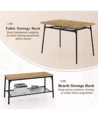 Slickblue Modern 4-Piece Metal Frame Dining Set with Table, Bench, and 2 Chairs – Ideal for Compact Dining Spaces