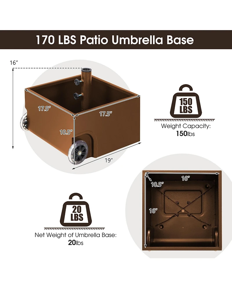 Gymax 170lbs Patio Umbrella Base Stand Wheels Planter Outdoor Heavy Duty Garden