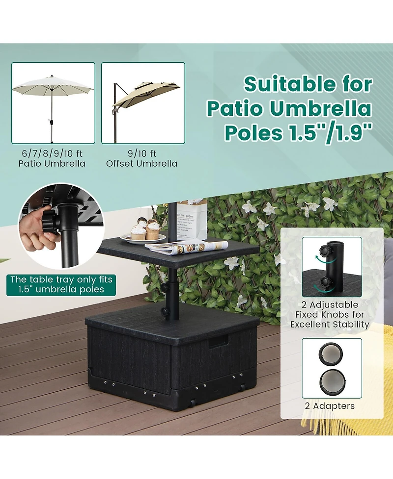 Gymax Patio 175lbs Fillable Umbrella Base w/ Table Tray Wheeled 3-in-1 Stand Outdoor