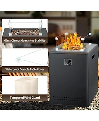 Cowsar 20" Square Fire Pit Table, Propane Fire Pit Table with Lava Rock/Windshield, for 20lbs Gas Tanks, Outdoor Fire Pit Table for Camping/Courtyard/