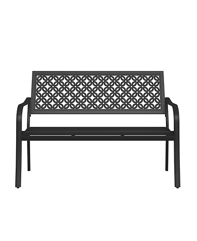 Mondawe All-Iron Park Chair With Floral Backrest,Multi-Layer Rustproof Coating & Adjustable Foot Pad