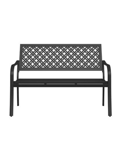 Mondawe All Iron Park Chair With Floral Backrestmulti Layer Rustproof Coating Adjustable Foot Pad