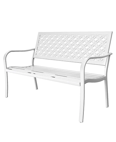 Mondawe All-Iron Park Chair With Floral Backrest,Multi-Layer Rustproof Coating & Adjustable Foot Pad