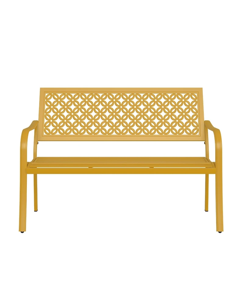 Mondawe All-Iron Park Chair With Floral Backrest,Multi-Layer Rustproof Coating & Adjustable Foot Pad