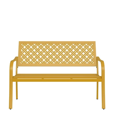 Mondawe All-Iron Park Chair With Floral Backrest,Multi-Layer Rustproof Coating & Adjustable Foot Pad