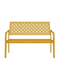 Mondawe All-Iron Park Chair With Floral Backrest,Multi-Layer Rustproof Coating & Adjustable Foot Pad