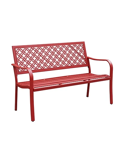 Mondawe All-Iron Park Chair With Floral Backrest,Multi-Layer Rustproof Coating & Adjustable Foot Pad