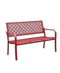 Mondawe All-Iron Park Chair With Floral Backrest,Multi-Layer Rustproof Coating & Adjustable Foot Pad