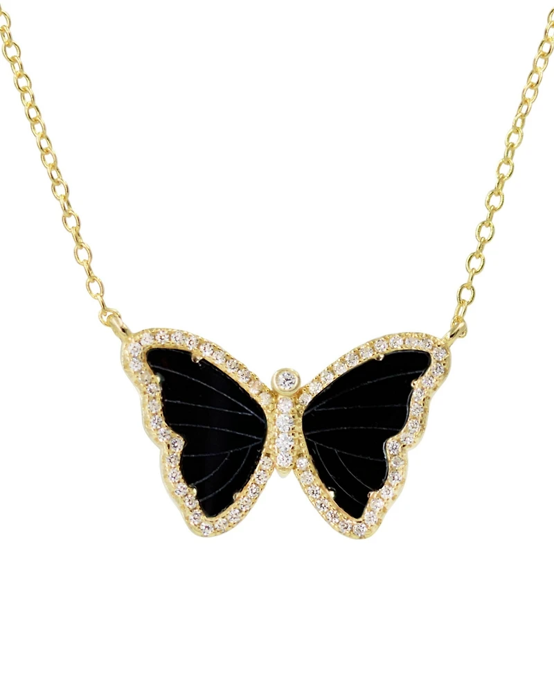 Butterfly Necklace with Black Onyx 14k Gold Plated Sterling Silver