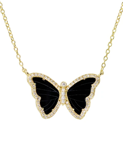 Butterfly Necklace with Black Onyx 14k Gold Plated Sterling Silver