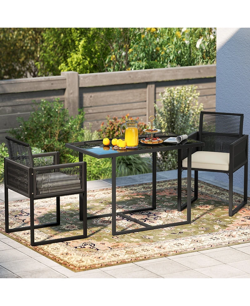 Slickblue 3-Piece Patio Set with Tempered Glass Top Table and 2 Chairs – Perfect for Porch, Backyard, or Balcony