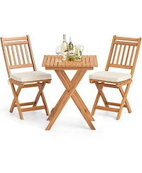 Slickblue 3-Piece Outdoor Wooden Bistro Set with Cushioned Chairs and Matching Table for Patio or Garden