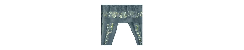 Kate Aurora Complete 5 Pc Window a Bag Embroidered Floral Country Flax Sheer Curtain & Valance Set