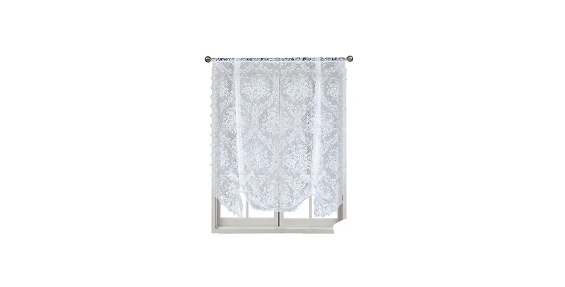 Kate Aurora Country Farmhouse Shabby Chic Floral Lace Tie Up Single Curtain Shade - 42 in. W x 63 in. L, Off White