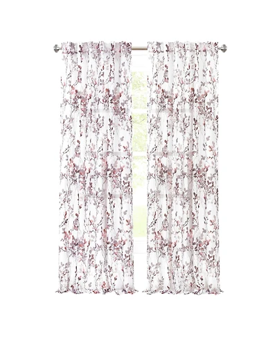 Kate Aurora 2 Piece Shabby Chic Cherry Blossom Designed Airy Sheer Rod Pocket & Back Tab Curtain Panels - 63 in. Long Hazelnut