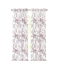 Kate Aurora 2 Piece Shabby Chic Cherry Blossom Designed Airy Sheer Rod Pocket & Back Tab Curtain Panels - 63 in. Long Hazelnut