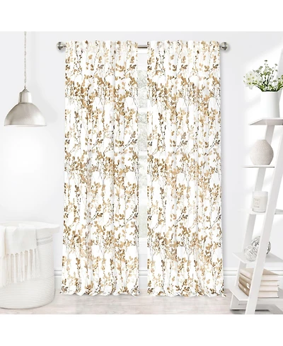 Kate Aurora 2 Piece Shabby Chic Cherry Blossom Designed Airy Sheer Rod Pocket & Back Tab Curtain Panels - 63 in. Long Hazelnut