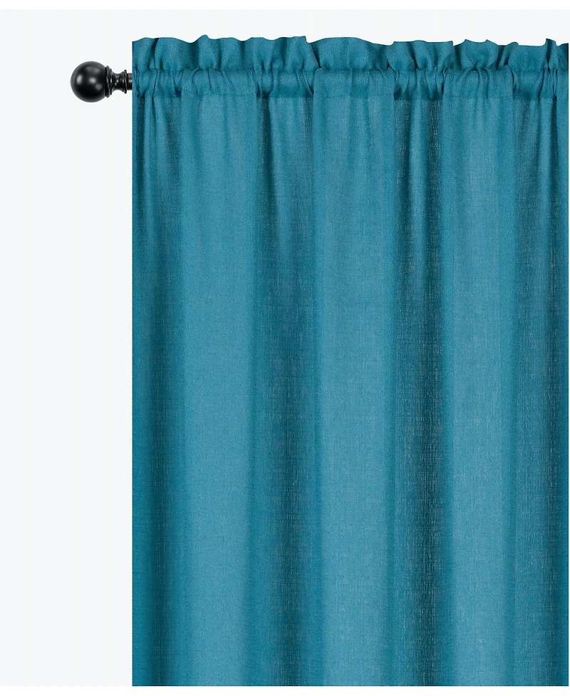 Kate Aurora Semi Sheer Flax Styled Turquoise Rod Pocket Single Window Curtain Panel - 52 in. W x 84 in. L