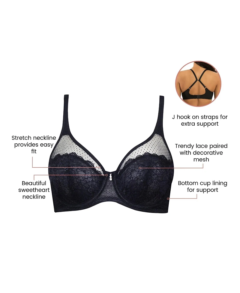 Parfait Women's Luxlacy Unlined Wired Bra, Black, 40H