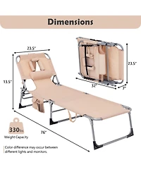 2PCS Outdoor Beach Lounge Chair Folding Chaise Lounge with Pillow