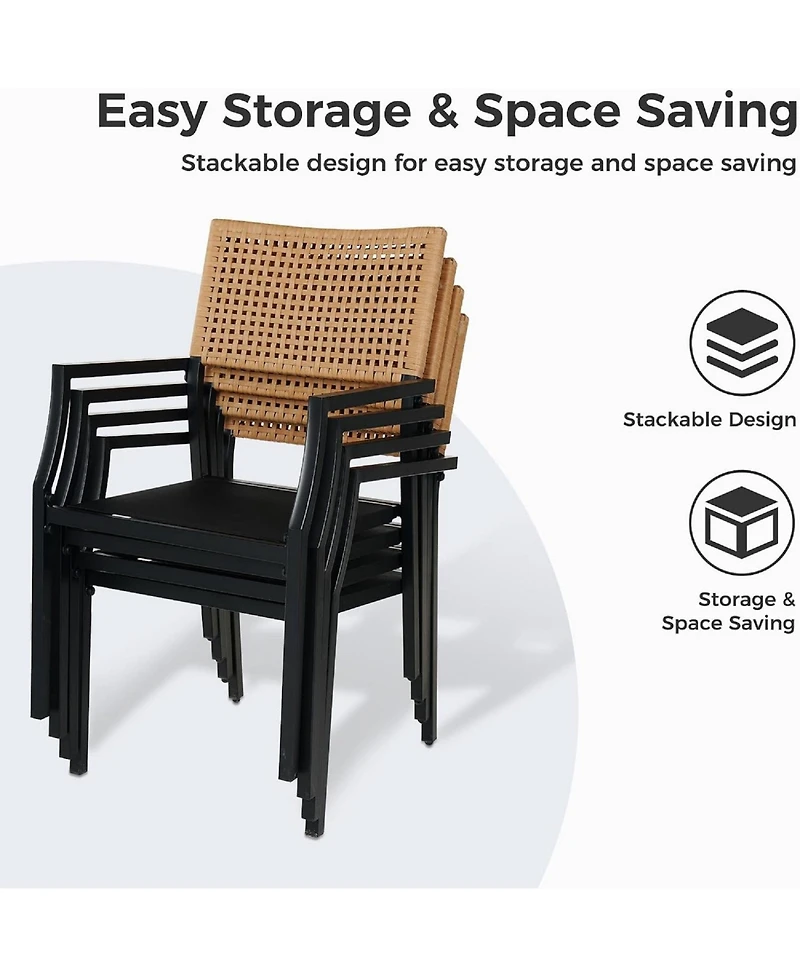 Mondawe Outdoor All-Iron Detachable Rattan Woven Chair,W/ Waterproof Cushion,Stackable Dining Chair